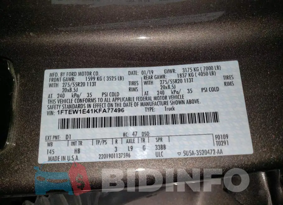 1FTEW1E41KFA77496 Photo# 12