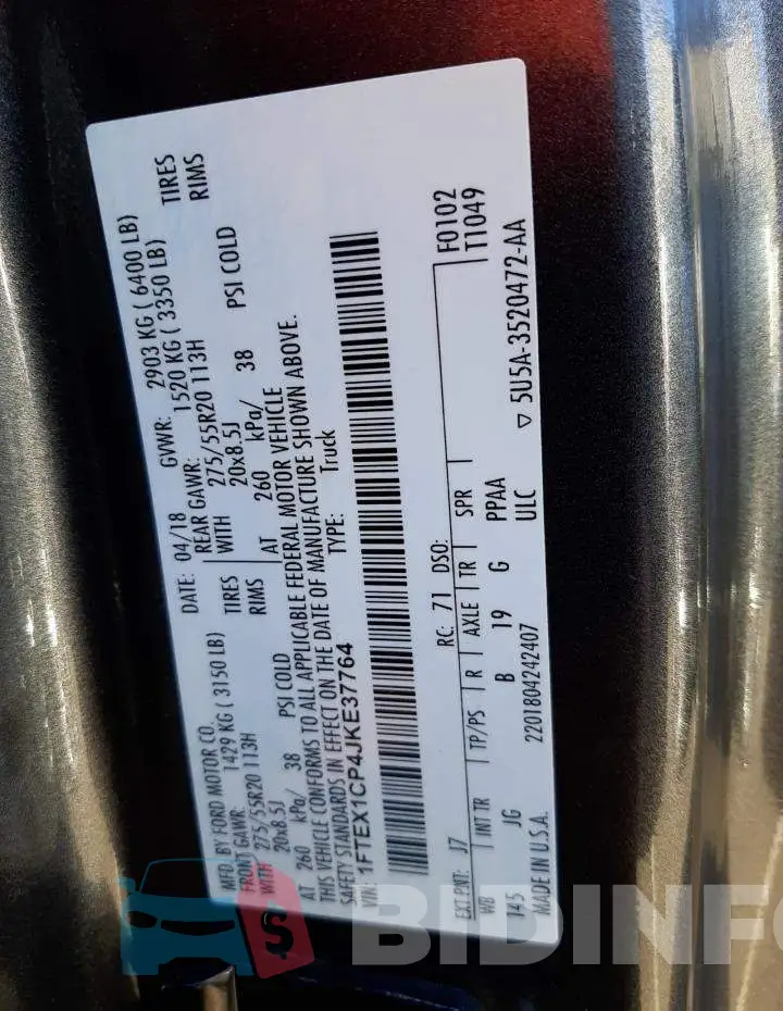 1FTEX1CP4JKE37764 Photo# 13