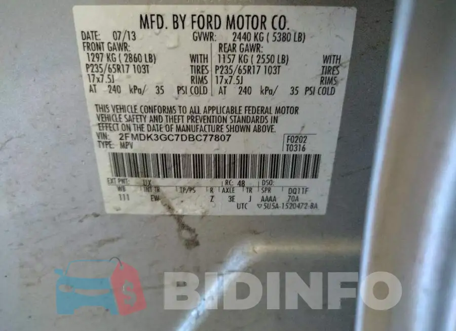 2FMDK3GC7DBC77807 Photo# 10