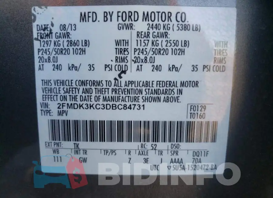 2FMDK3KC3DBC84731 Photo# 13