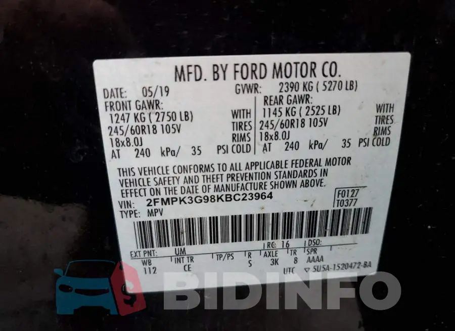 2FMPK3G98KBC23964 Photo# 13