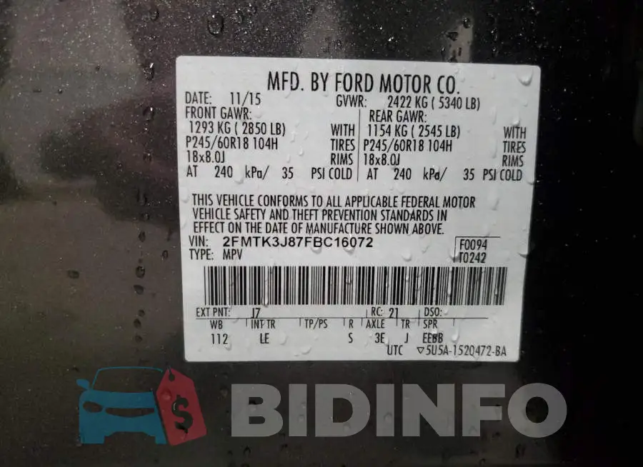 2FMTK3J87FBC16072 Photo# 13