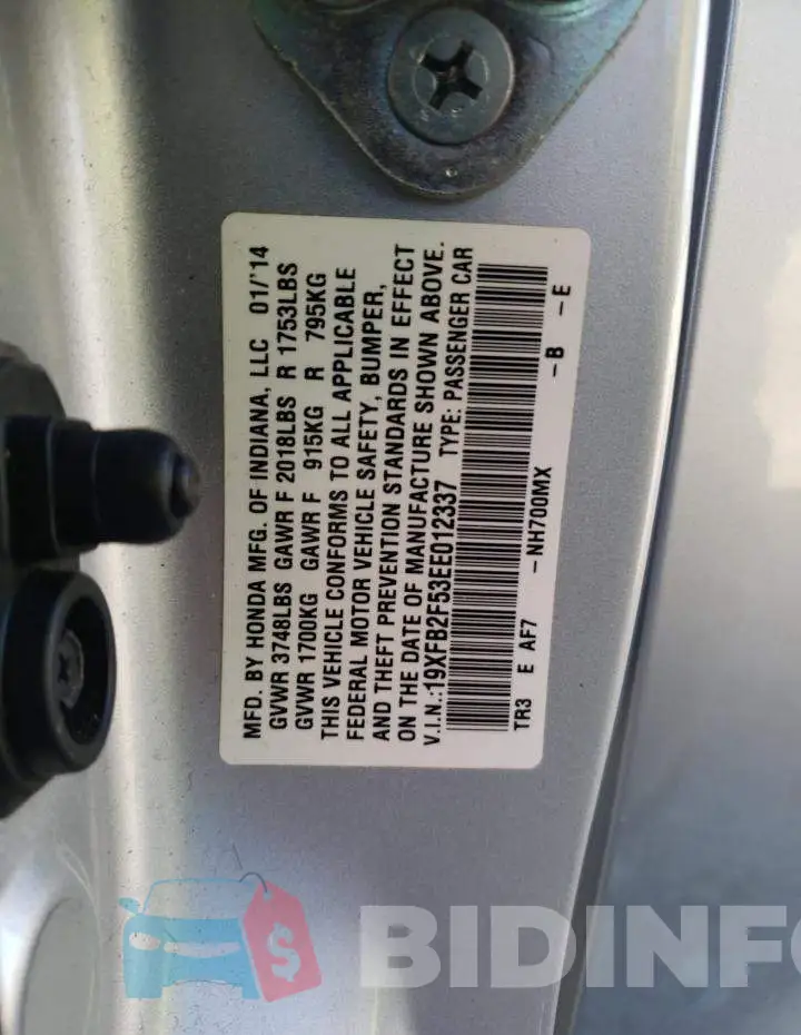 19XFB2F53EE012337 Photo# 10