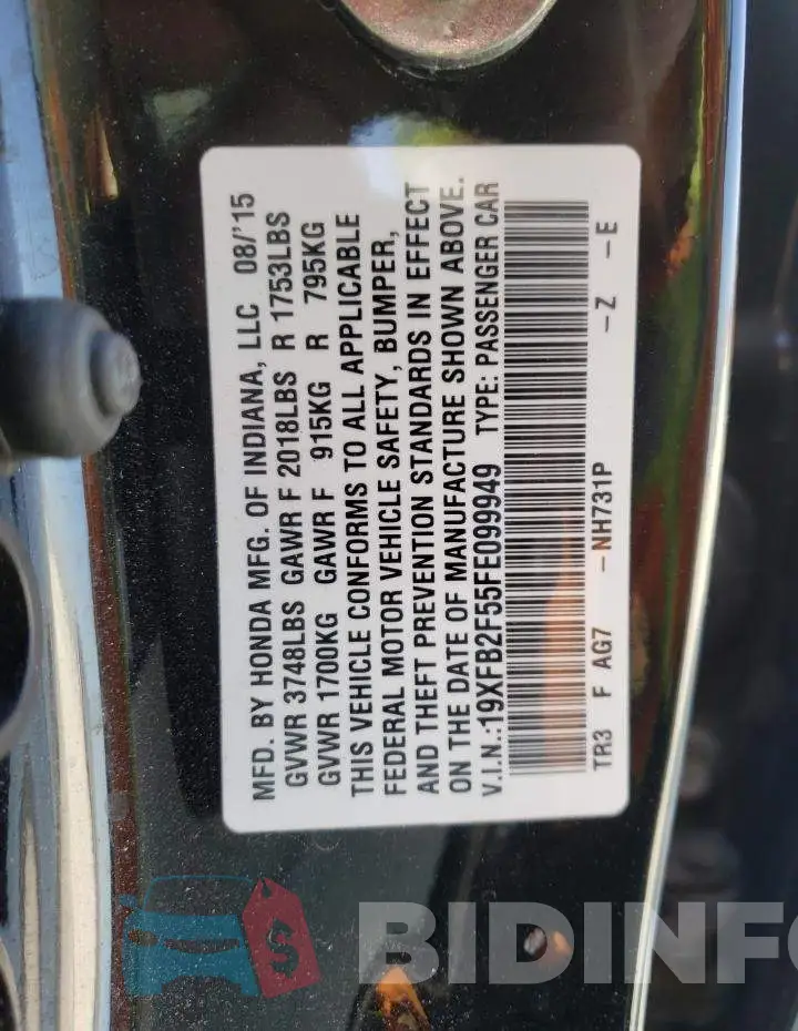 19XFB2F55FE099949 Photo# 10