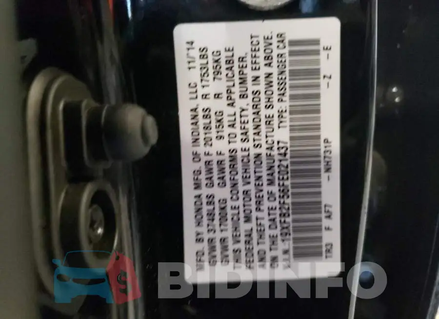 19XFB2F56FE021437 Photo# 12