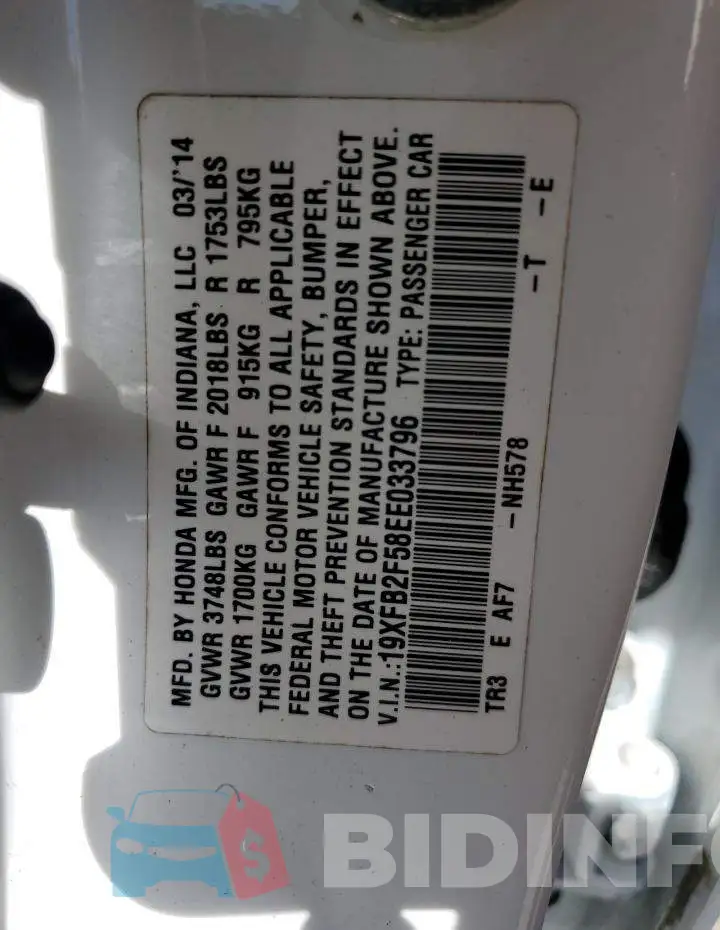 19XFB2F58EE033796 Photo# 12