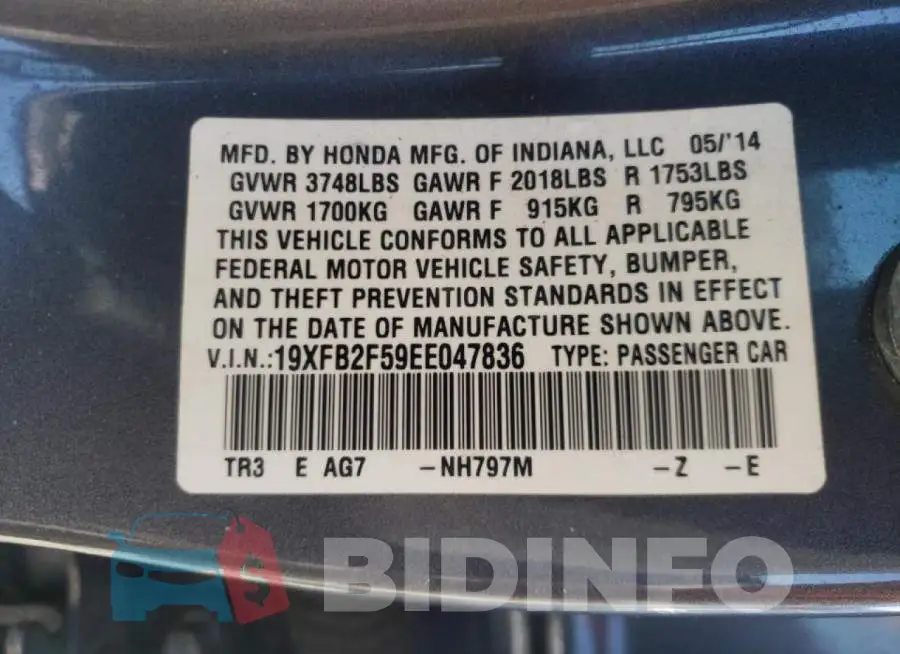 19XFB2F59EE047836 Photo# 10