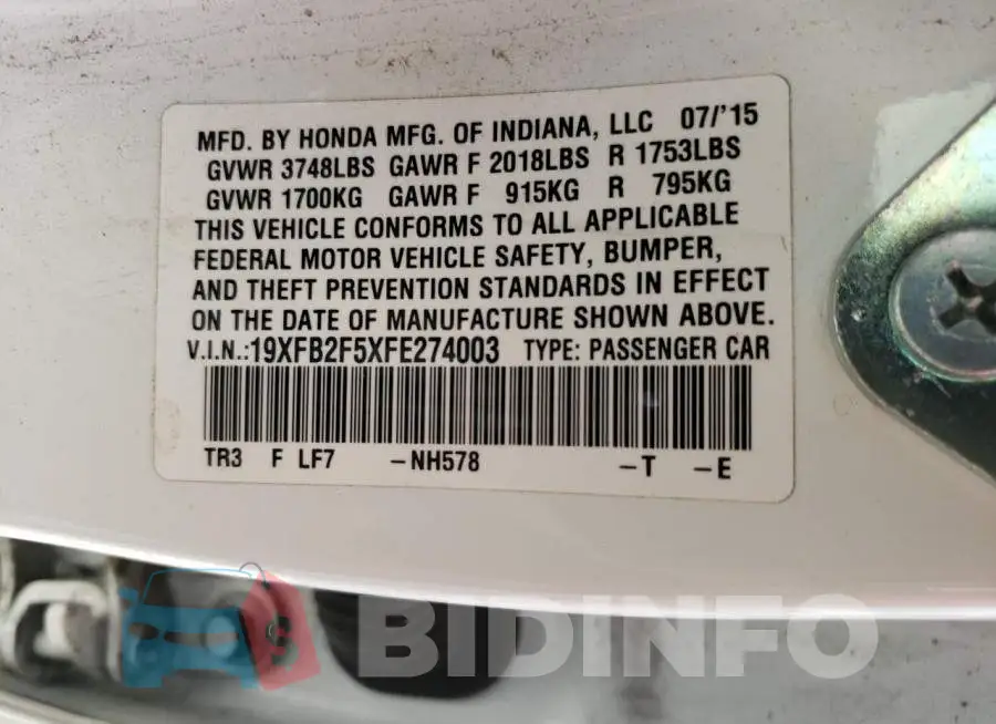 19XFB2F5XFE274003 Photo# 12