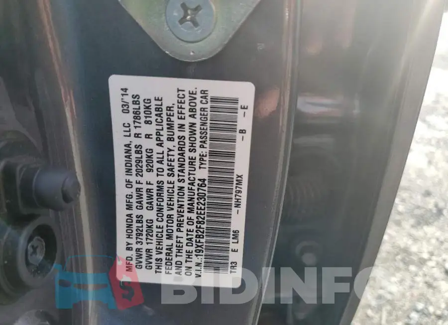 19XFB2F82EE230764 Photo# 12