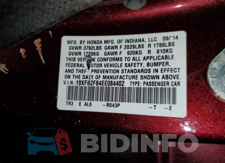 19XFB2F84EE084402 Photo# 12