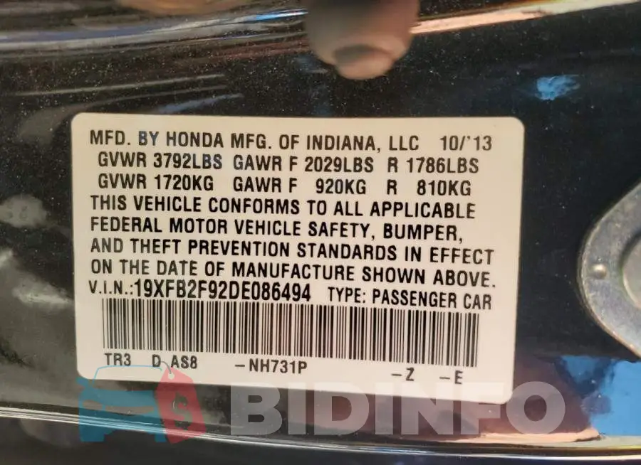 19XFB2F92DE086494 Photo# 12