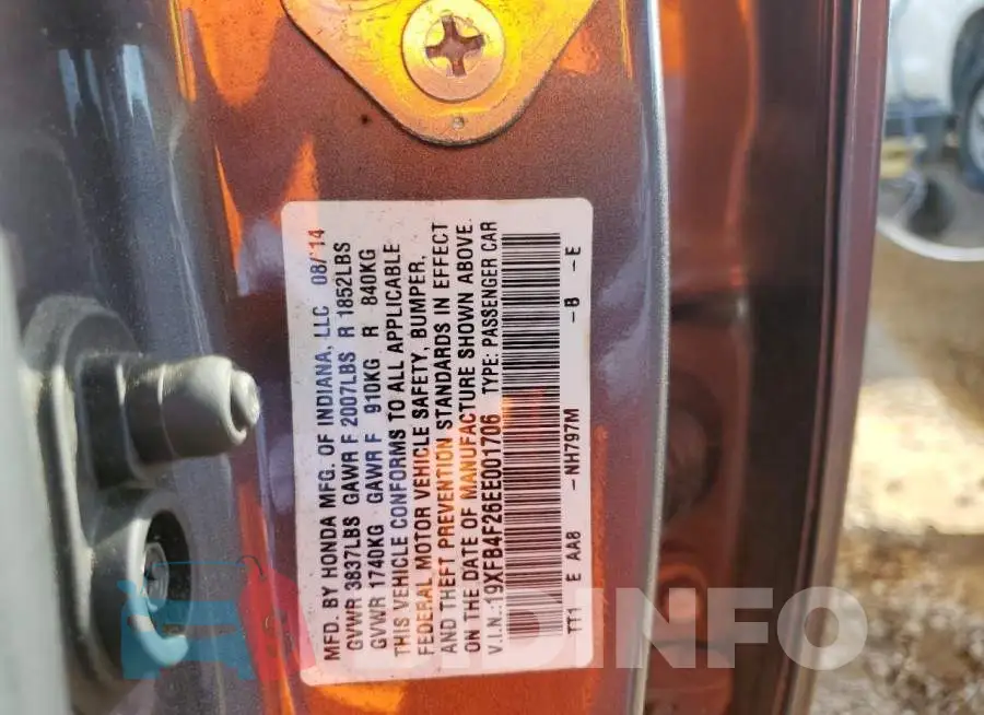 19XFB4F26EE001706 Photo# 13