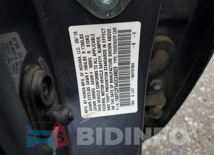 19XFC2F54GE249029 Photo# 12