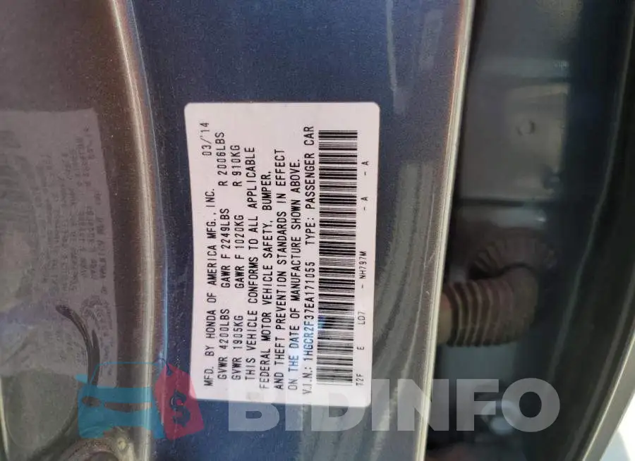 1HGCR2F37EA171055 Photo# 12