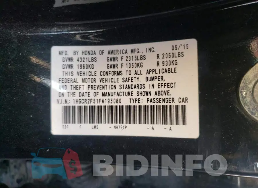 1HGCR2F51FA195080 Photo# 12