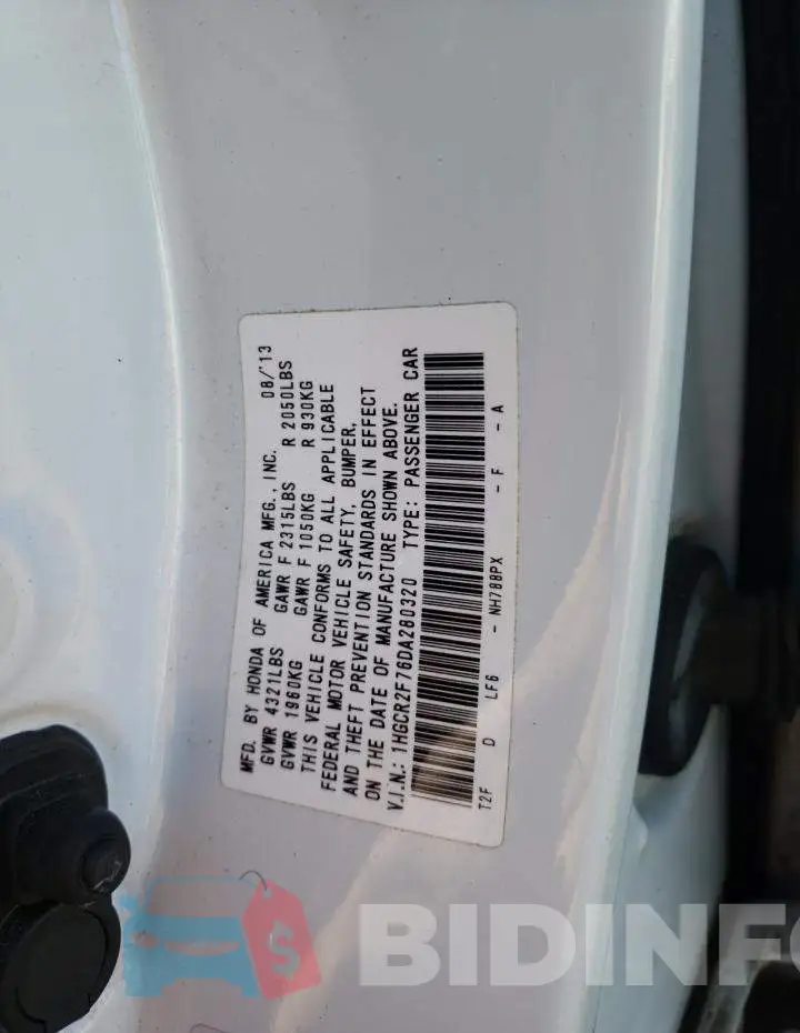 1HGCR2F76DA280320 Photo# 12