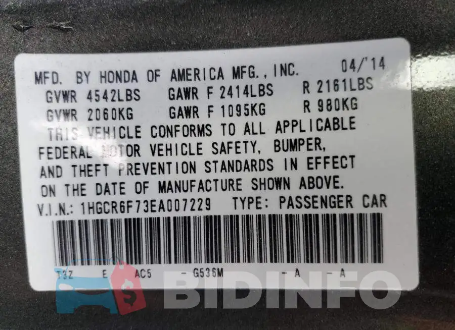 1HGCR6F73EA007229 Photo# 12