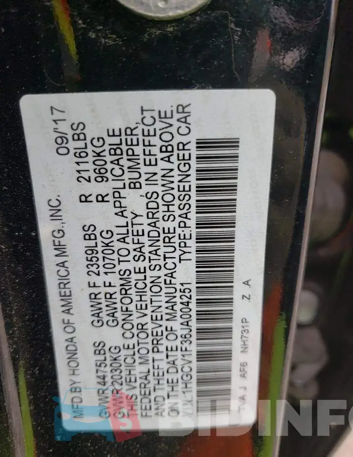 1HGCV1F36JA004251 Photo# 10