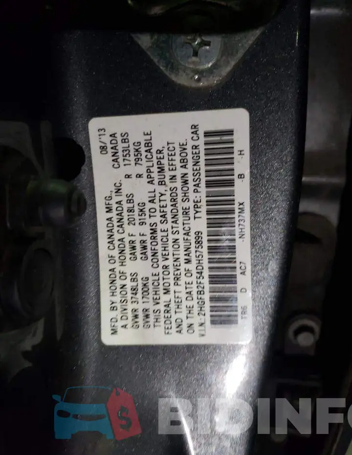 2HGFB2F54DH575899 Photo# 10