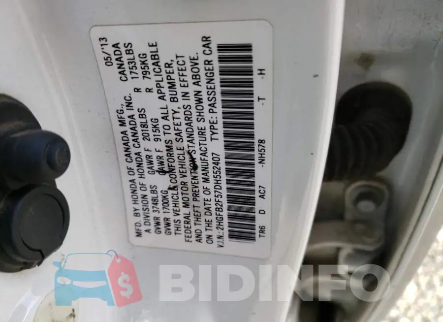 2HGFB2F57DH552407 Photo# 12
