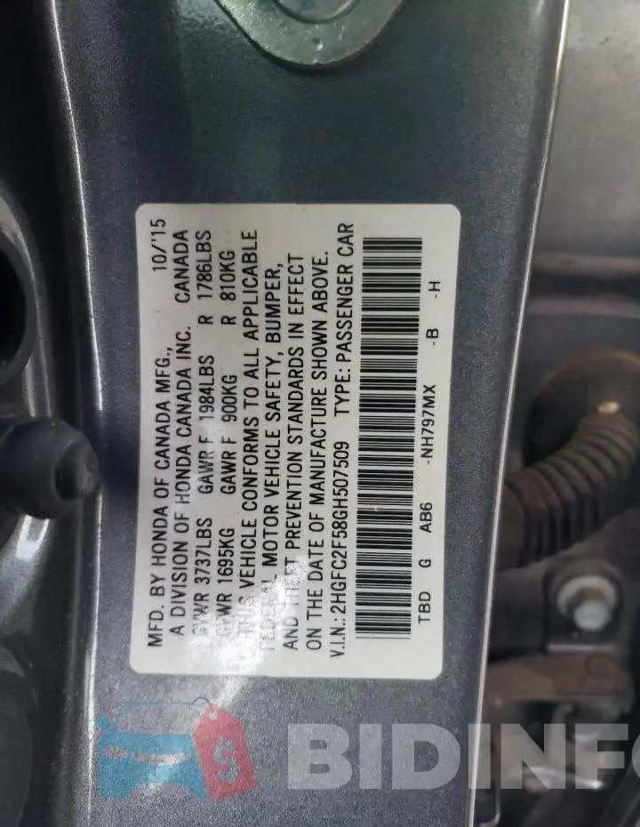 2HGFC2F58GH507509 Photo# 12