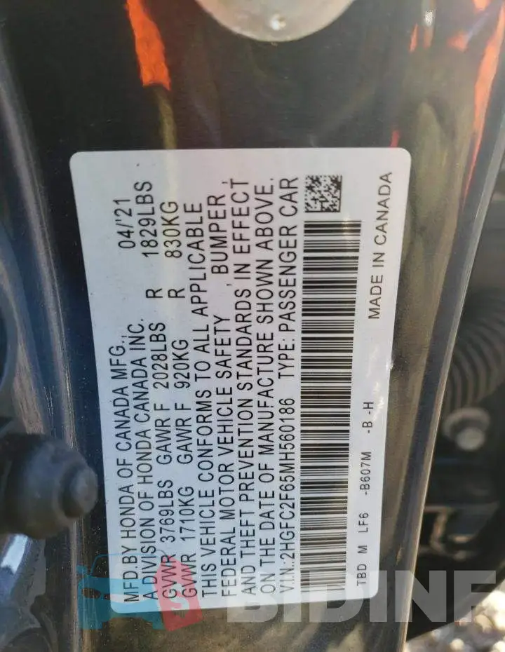 2HGFC2F65MH560186 Photo# 10