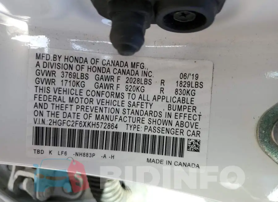 2HGFC2F6XKH572864 Photo# 10