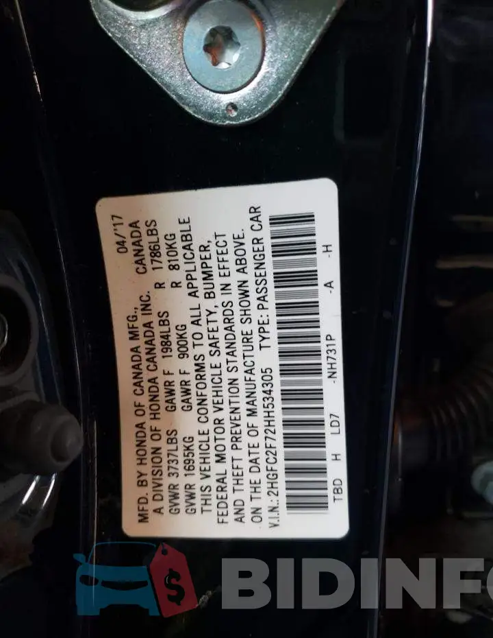 2HGFC2F72HH534305 Photo# 10