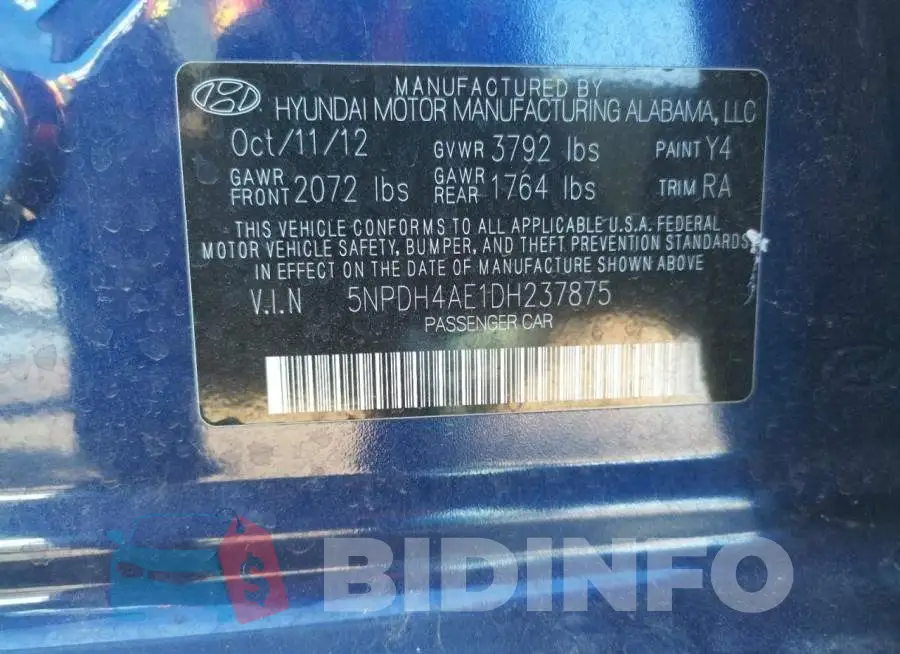 5NPDH4AE1DH237875 Photo# 10