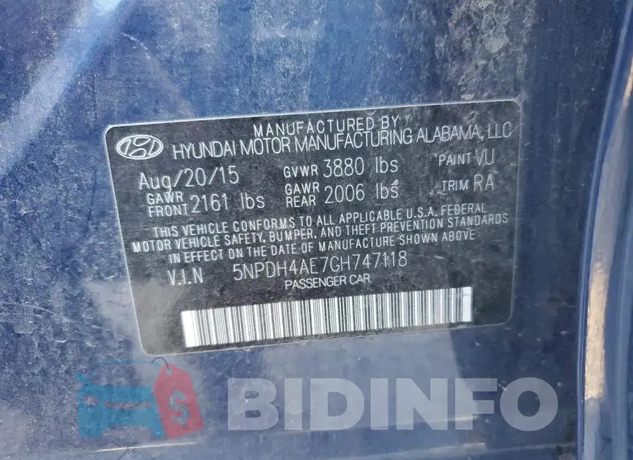 5NPDH4AE7GH747118 Photo# 12