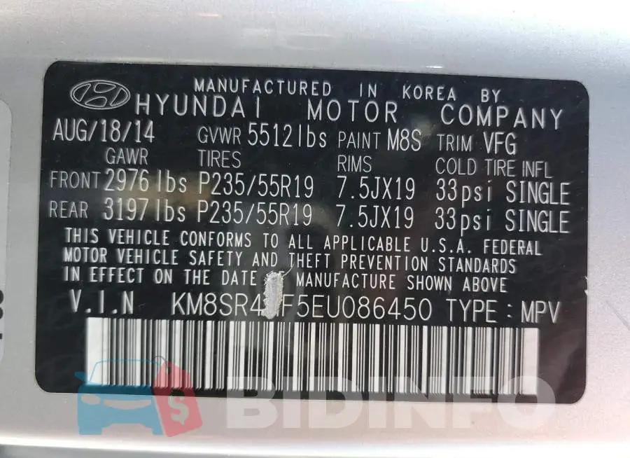 KM8SR4HF5EU086450 Photo# 13