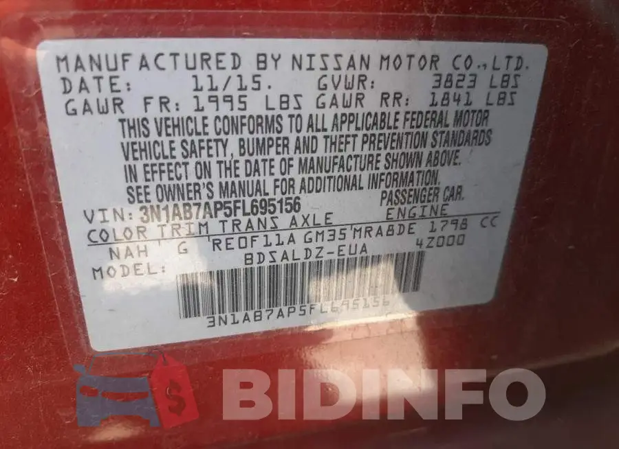3N1AB7AP5FL695156 Photo# 10