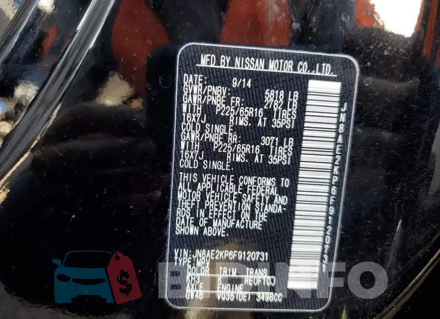 JN8AE2KP6F9120731 Photo# 10