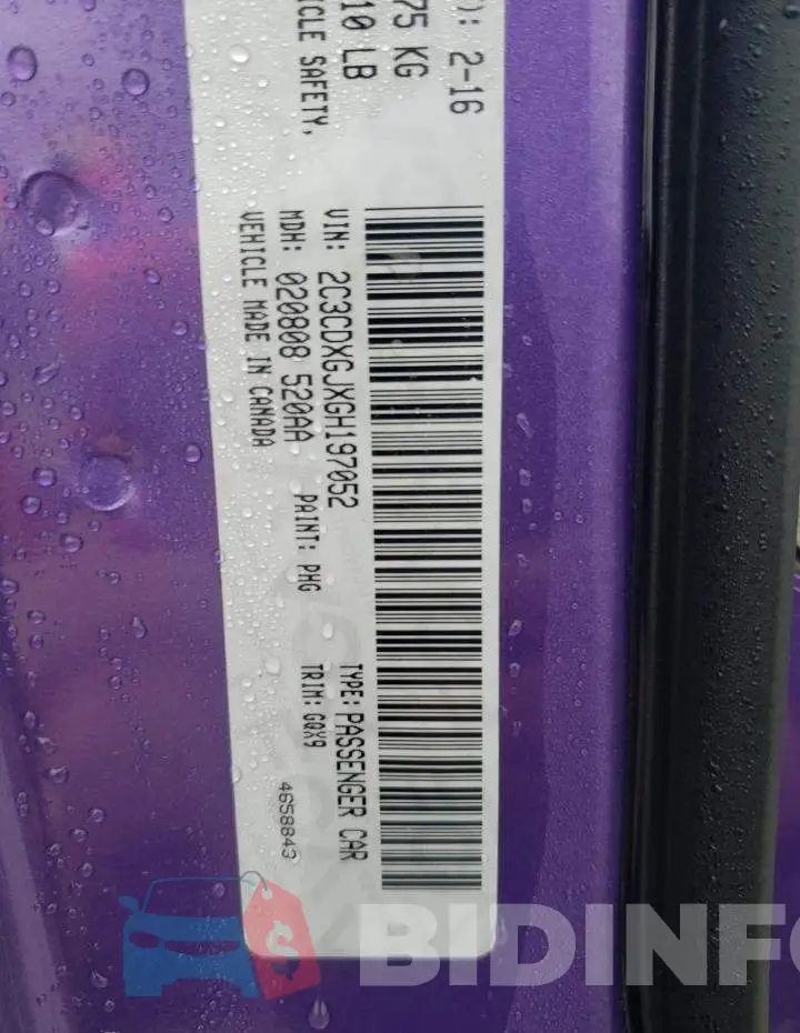 2C3CDXGJXGH197052 Photo# 12
