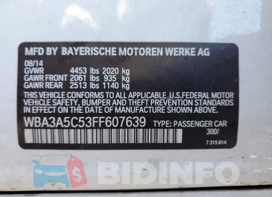 WBA3A5C53FF607639 Photo# 12