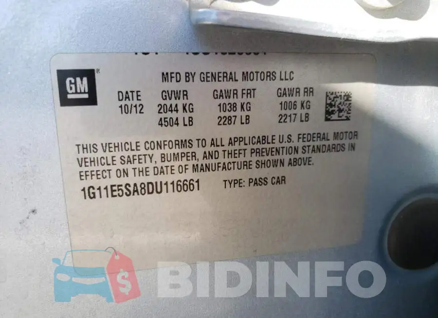 1G11E5SA8DU116661 Photo# 10