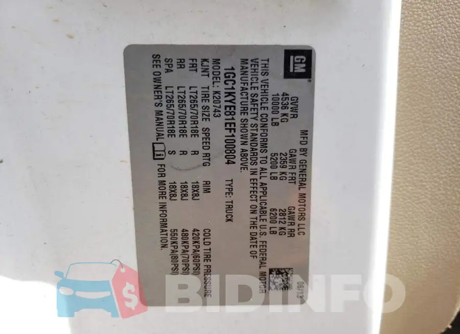 1GC1KYE81EF100804 Photo# 10