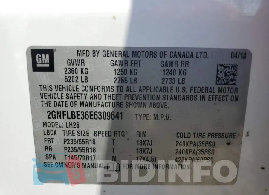 2GNFLBE36E6309641 Photo# 10