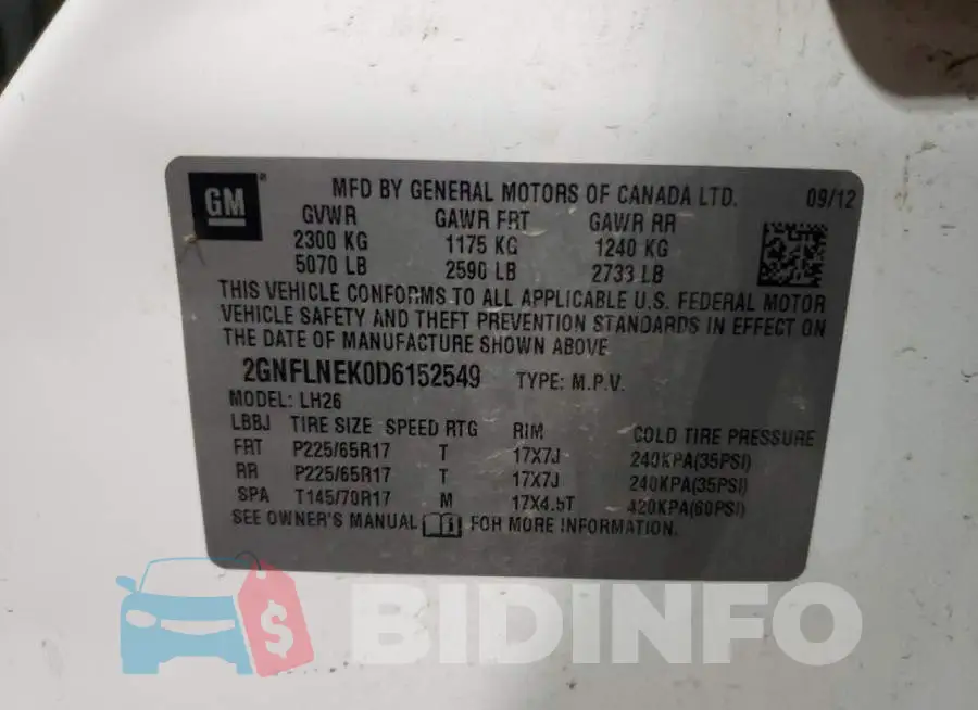 2GNFLNEK0D6152549 Photo# 13