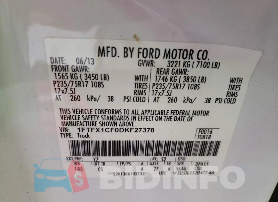 1FTFX1CF0DKF27378 Photo# 10