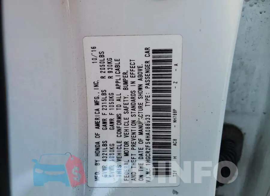 1HGCR2F54HA088933 Photo# 10
