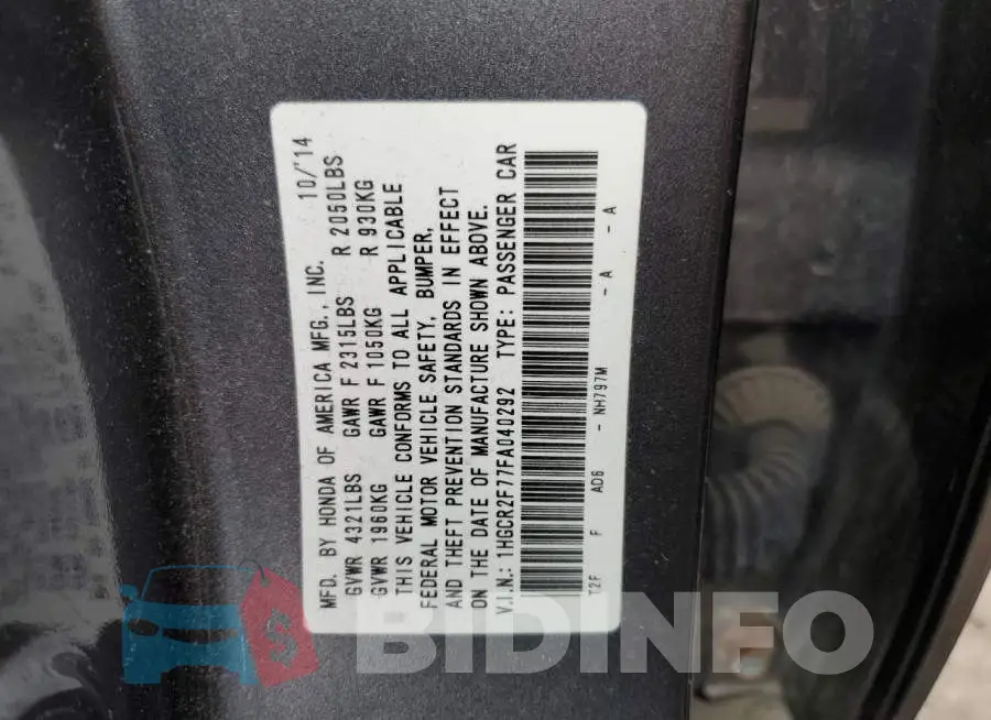 1HGCR2F77FA040292 Photo# 10