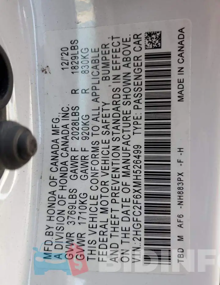 2HGFC2F6XMH526499 Photo# 10