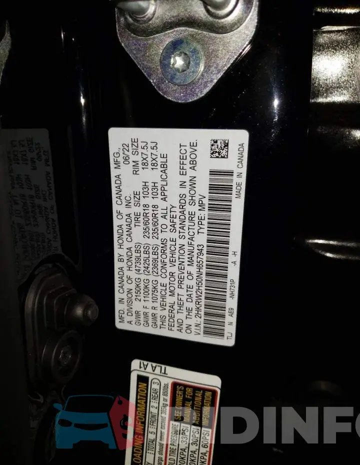 2HKRW2H50NH657943 Photo# 12