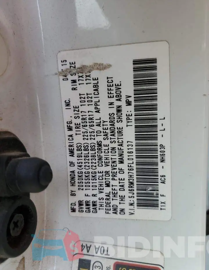 5J6RM3H76FL016137 Photo# 13