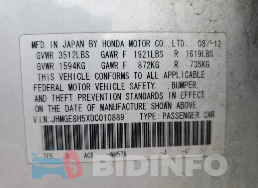 JHMGE8H5XDC010889 Photo# 10