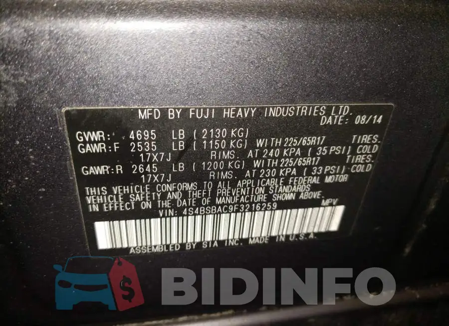 4S4BSBAC9F3216259 Photo# 12