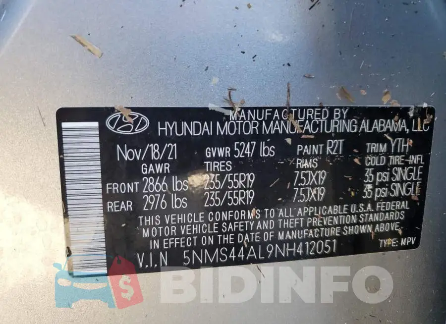 5NMS44AL9NH412051 Photo# 10
