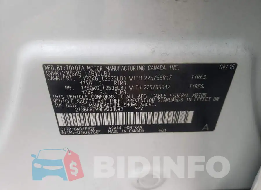 2T3BFREV9FW331843 Photo# 14