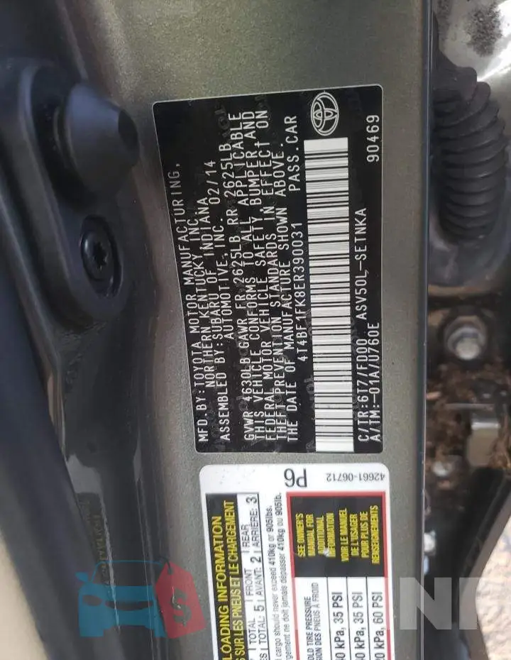 4T4BF1FK8ER390031 Photo# 10